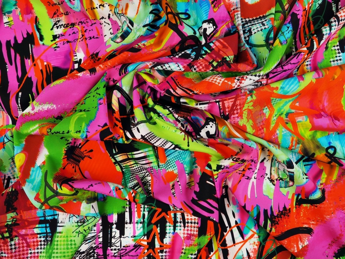 Jedwab elastyczny - Ściana graffiti róż i pepitka Jedwab elastyczny - Ściana graffiti róż i pepitka