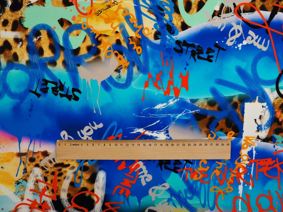 Jedwab elastyczny - Ściana graffiti błękit Jedwab elastyczny - Ściana graffiti błękit
