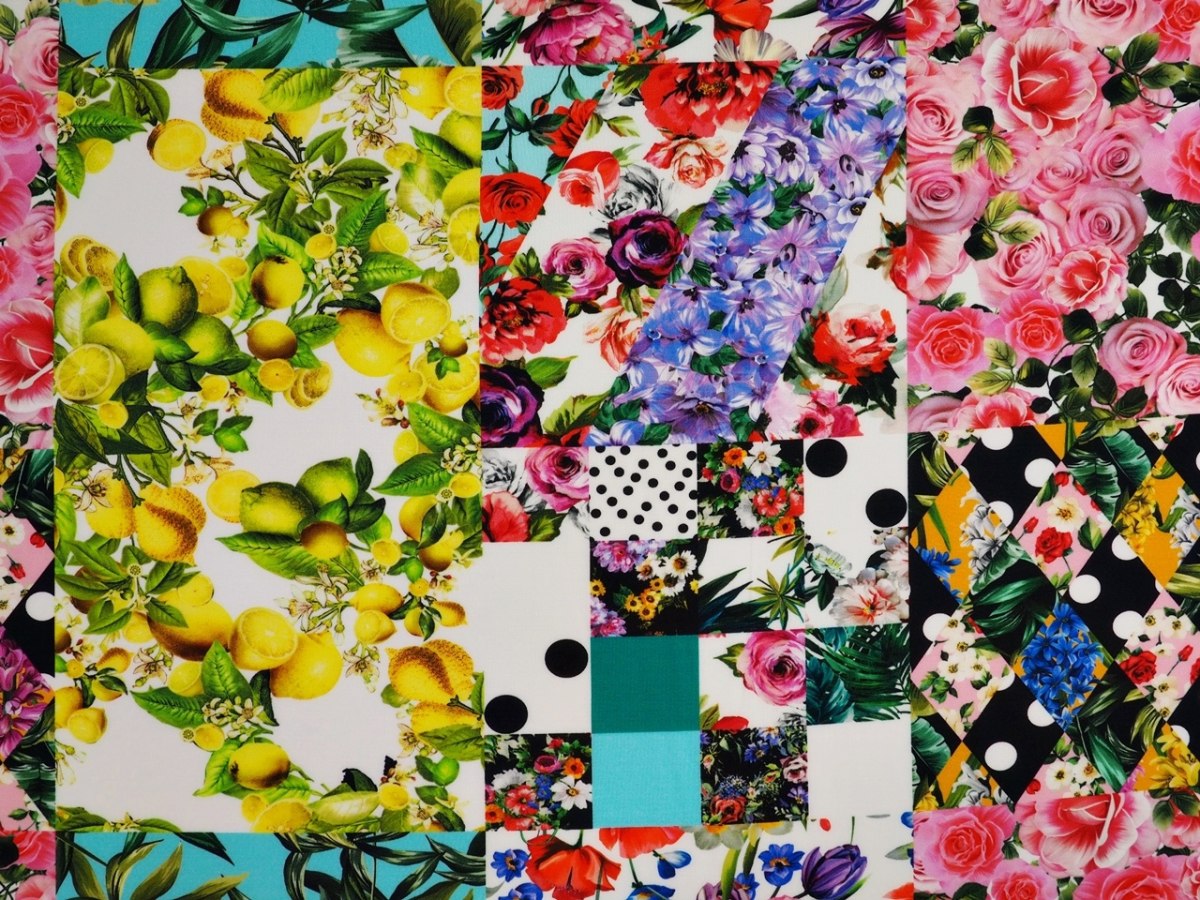 Dzianina wiskozowa - Roślinny patchwork Dzianina wiskozowa - Roślinny patchwork