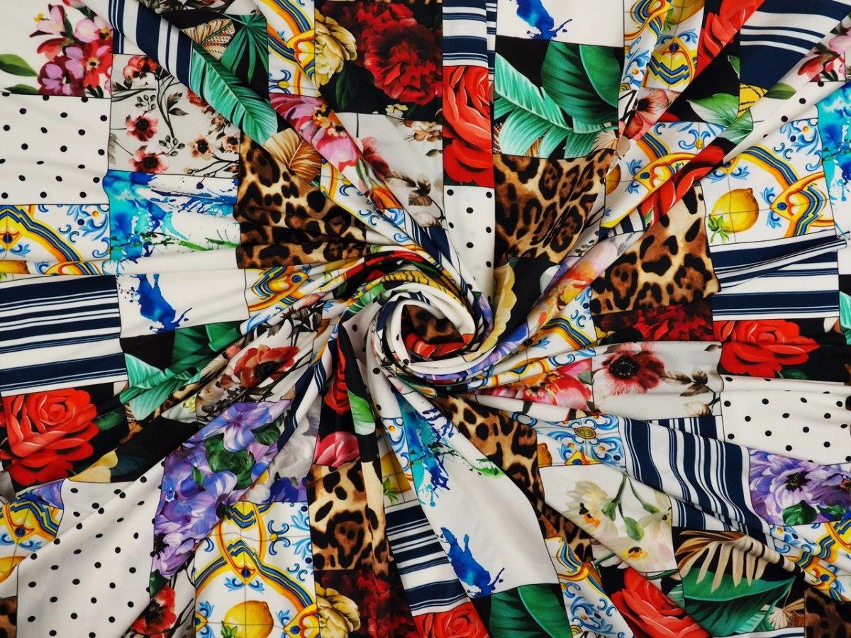 Dzianina wiskozowa - Wielokolorowy patchwork Dzianina wiskozowa - Wielokolorowy patchwork
