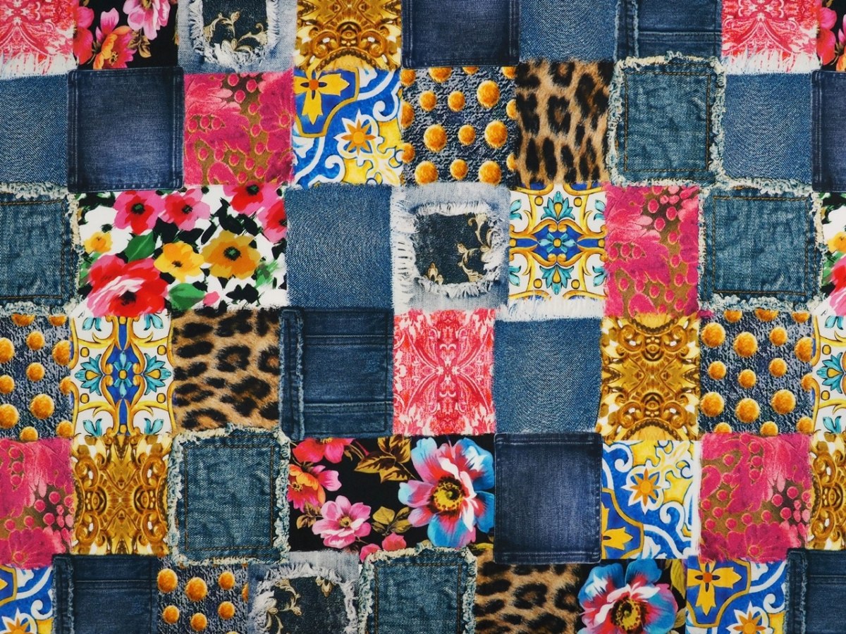 Bawełna - Patchwork jeans i panterka Bawełna - Patchwork jeans i panterka