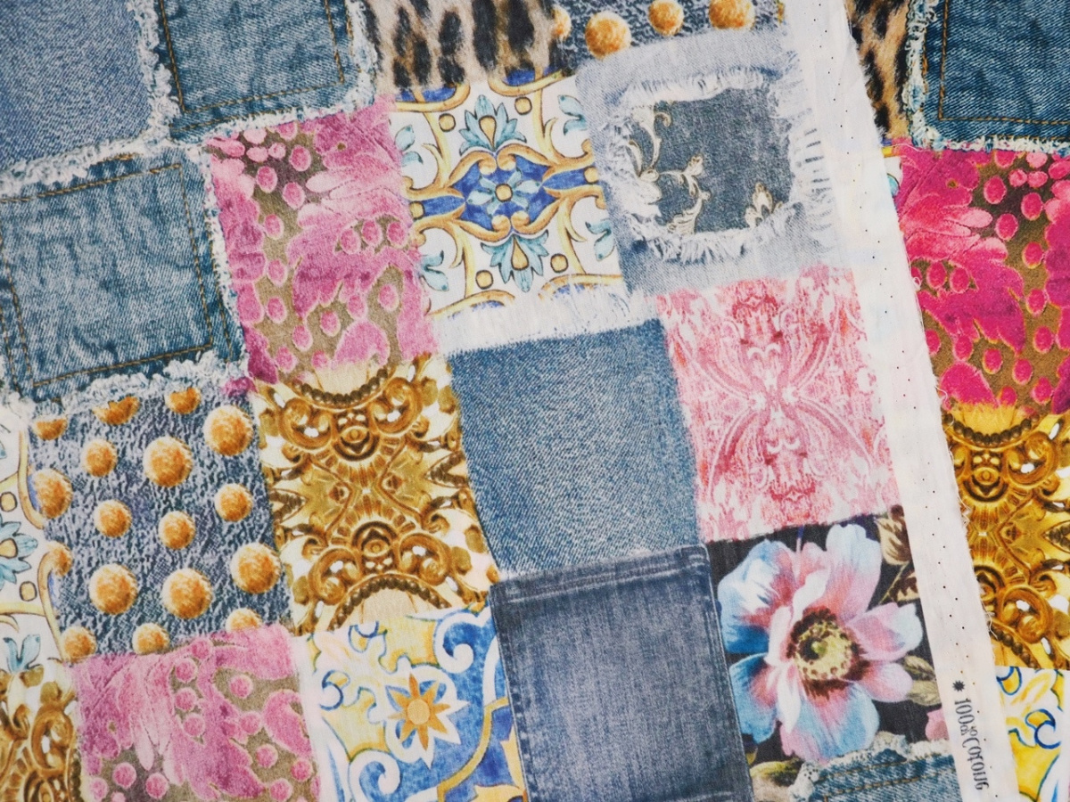 Bawełna - Patchwork jeans i panterka Bawełna - Patchwork jeans i panterka