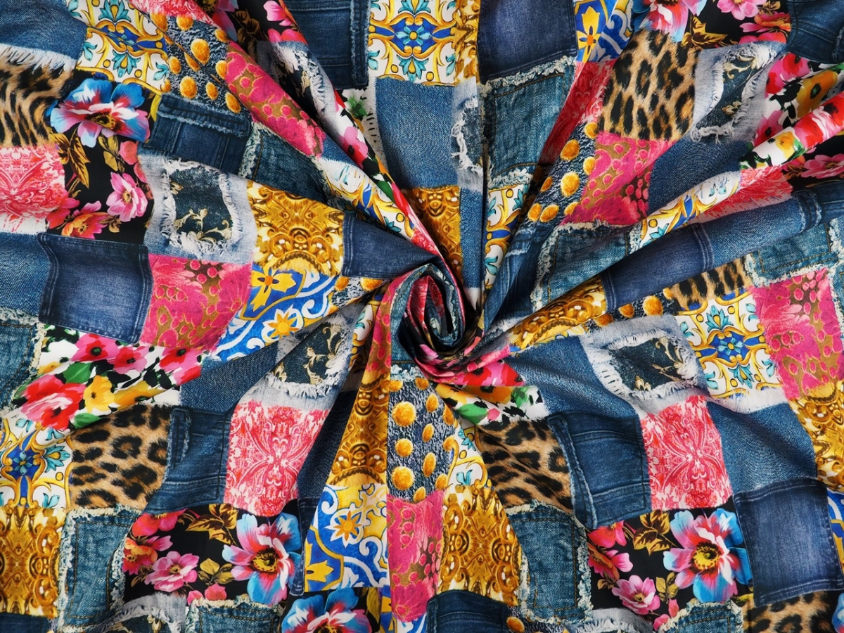 Bawełna - Patchwork jeans i panterka Bawełna - Patchwork jeans i panterka