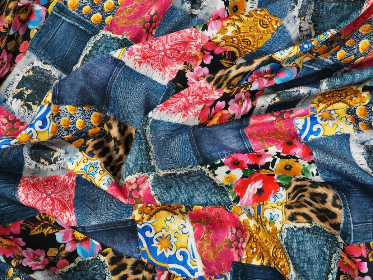 Bawełna - Patchwork jeans i panterka Bawełna - Patchwork jeans i panterka
