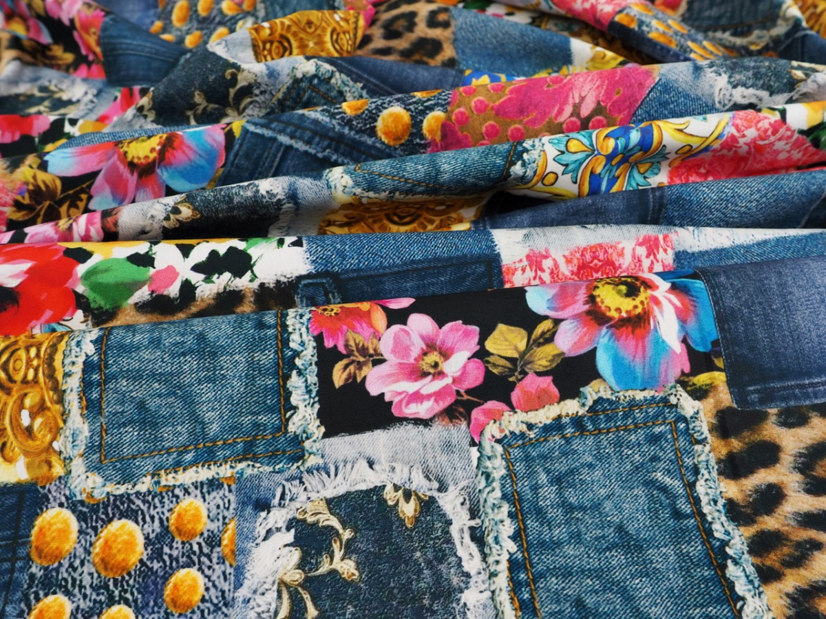 Bawełna - Patchwork jeans i panterka Bawełna - Patchwork jeans i panterka