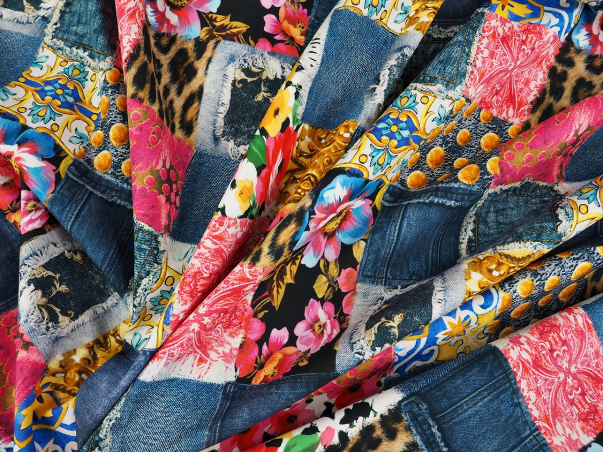 Bawełna - Patchwork jeans i panterka Bawełna - Patchwork jeans i panterka