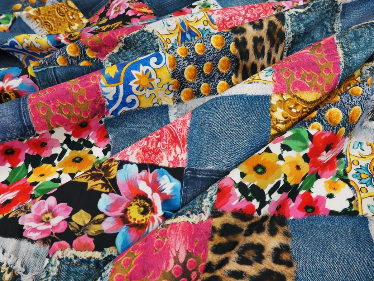 Bawełna - Patchwork jeans i panterka Bawełna - Patchwork jeans i panterka