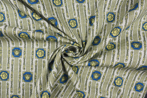 Bawełna sygnowana - Pionowe ornamenty kwadrat niebieski Bawełna sygnowana - Pionowe ornamenty kwadrat niebieski