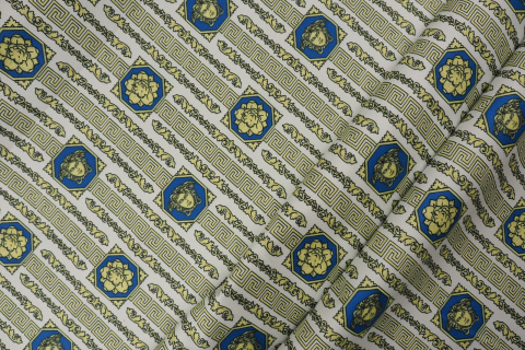 Bawełna sygnowana - Pionowe ornamenty kwadrat niebieski Bawełna sygnowana - Pionowe ornamenty kwadrat niebieski