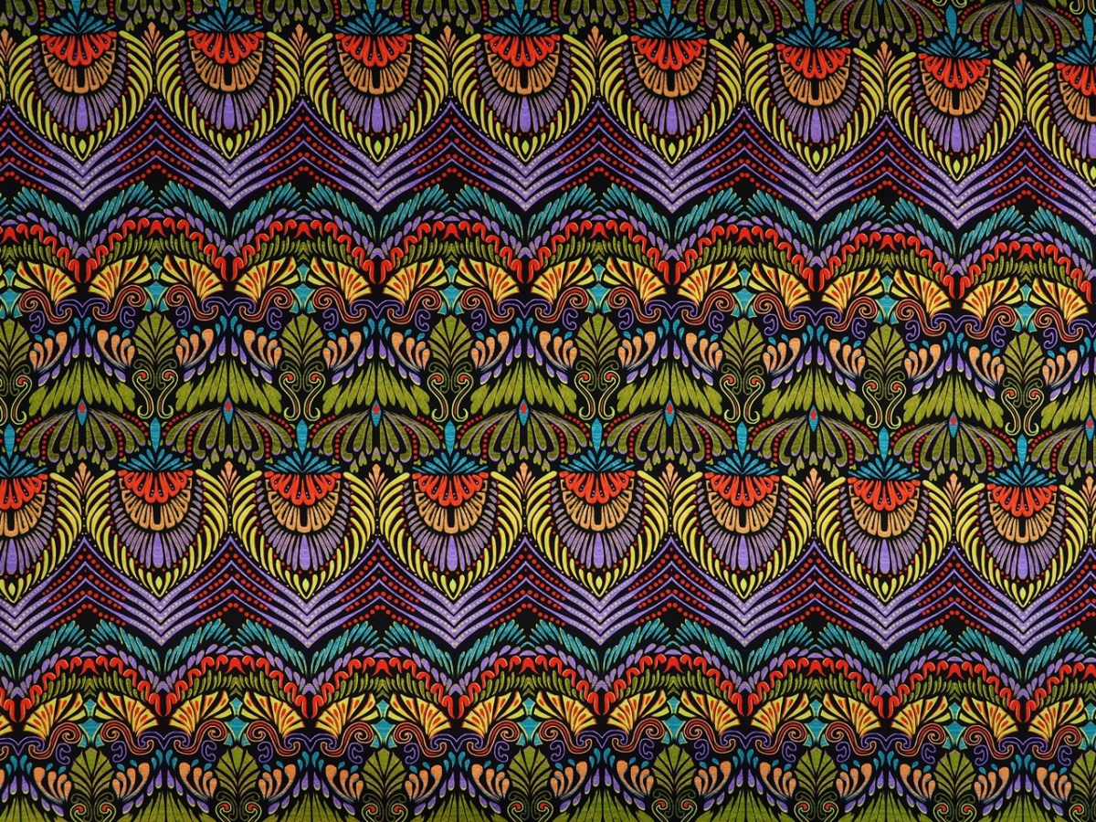 Jedwab elastyczny - Neonowe, roślinne ornamenty Jedwab elastyczny - Neonowe, roślinne ornamenty