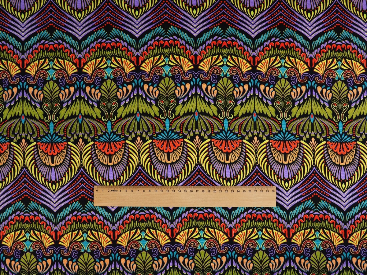 Jedwab elastyczny - Neonowe, roślinne ornamenty Jedwab elastyczny - Neonowe, roślinne ornamenty