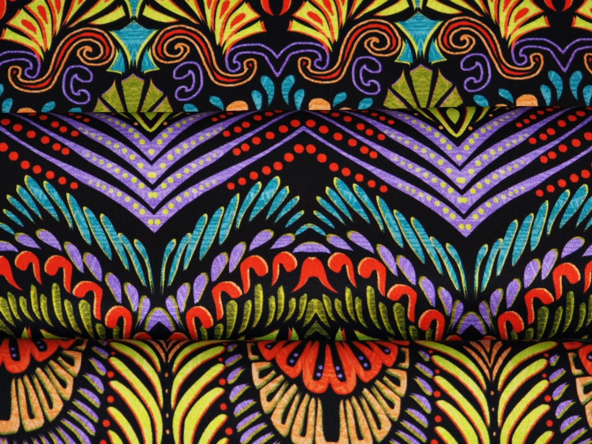 Jedwab elastyczny - Neonowe, roślinne ornamenty Jedwab elastyczny - Neonowe, roślinne ornamenty