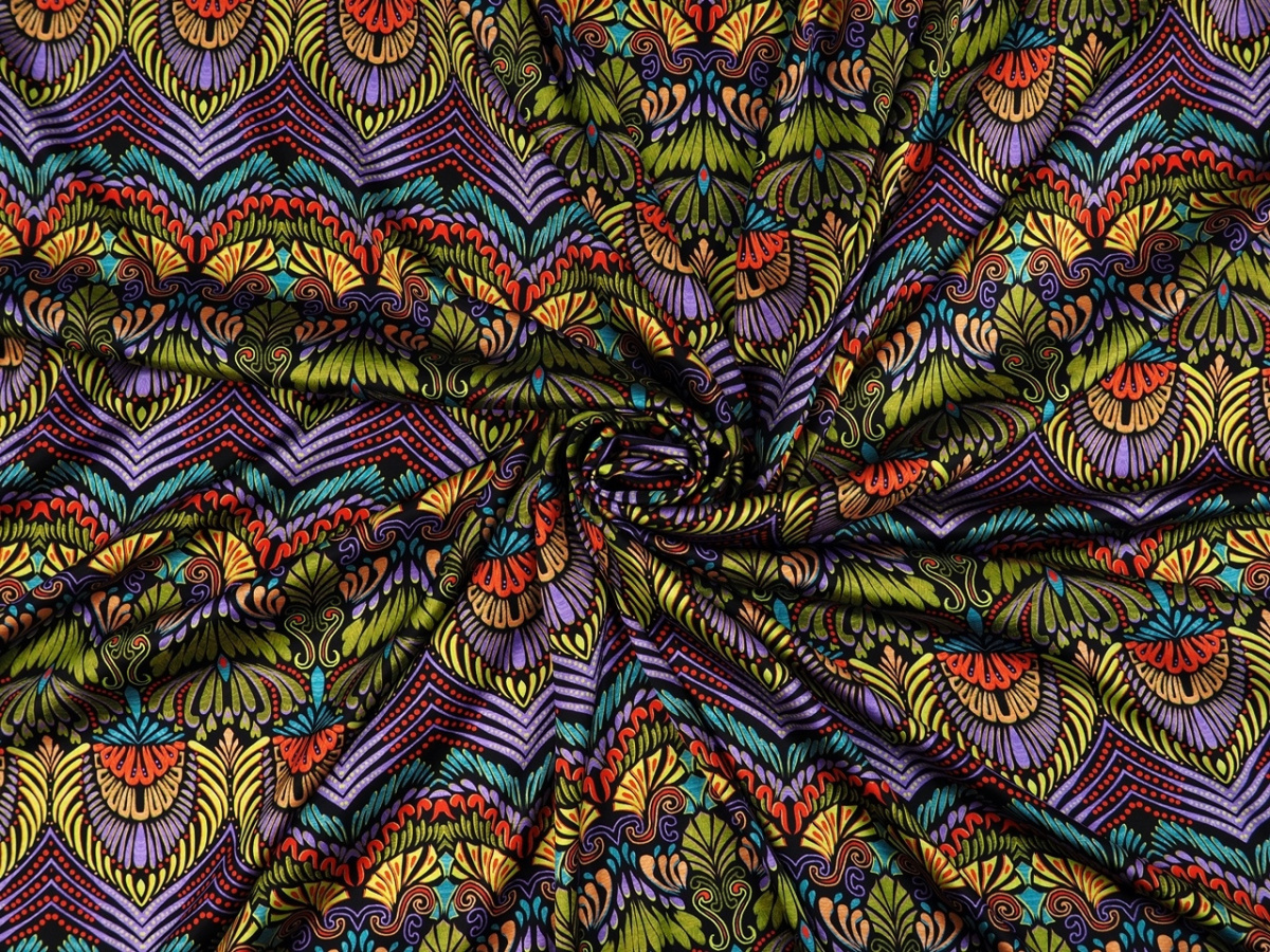 Jedwab elastyczny - Neonowe, roślinne ornamenty Jedwab elastyczny - Neonowe, roślinne ornamenty