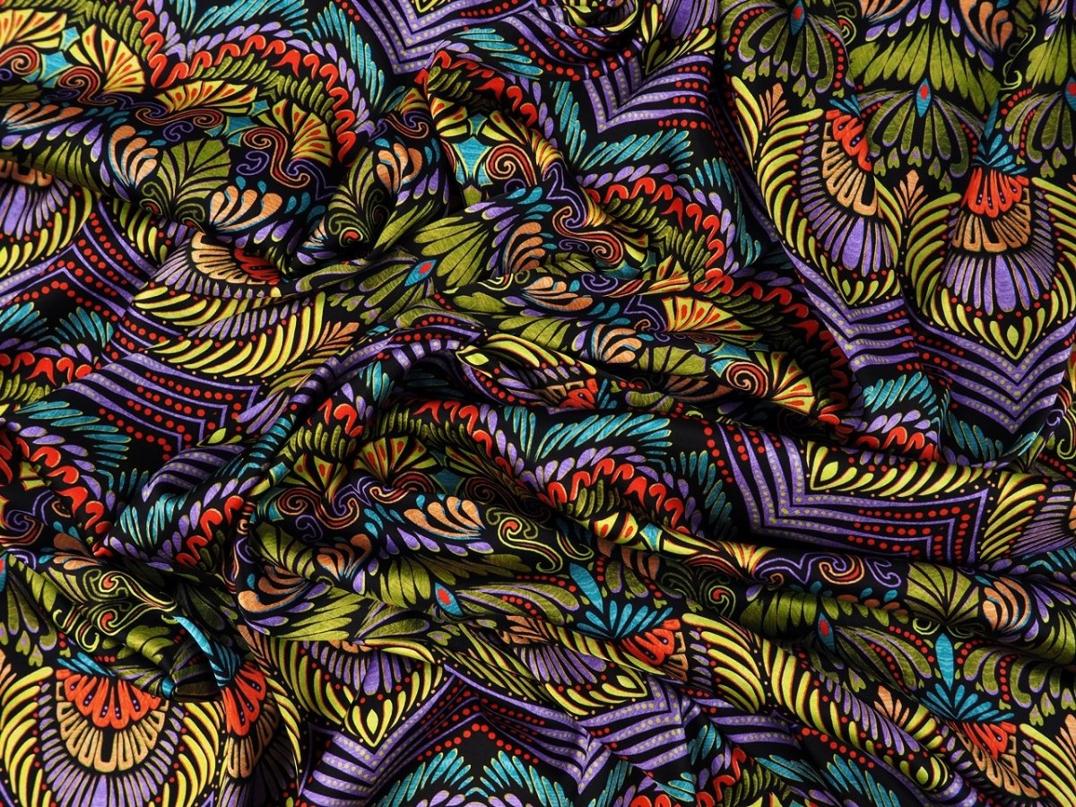 Jedwab elastyczny - Neonowe, roślinne ornamenty Jedwab elastyczny - Neonowe, roślinne ornamenty