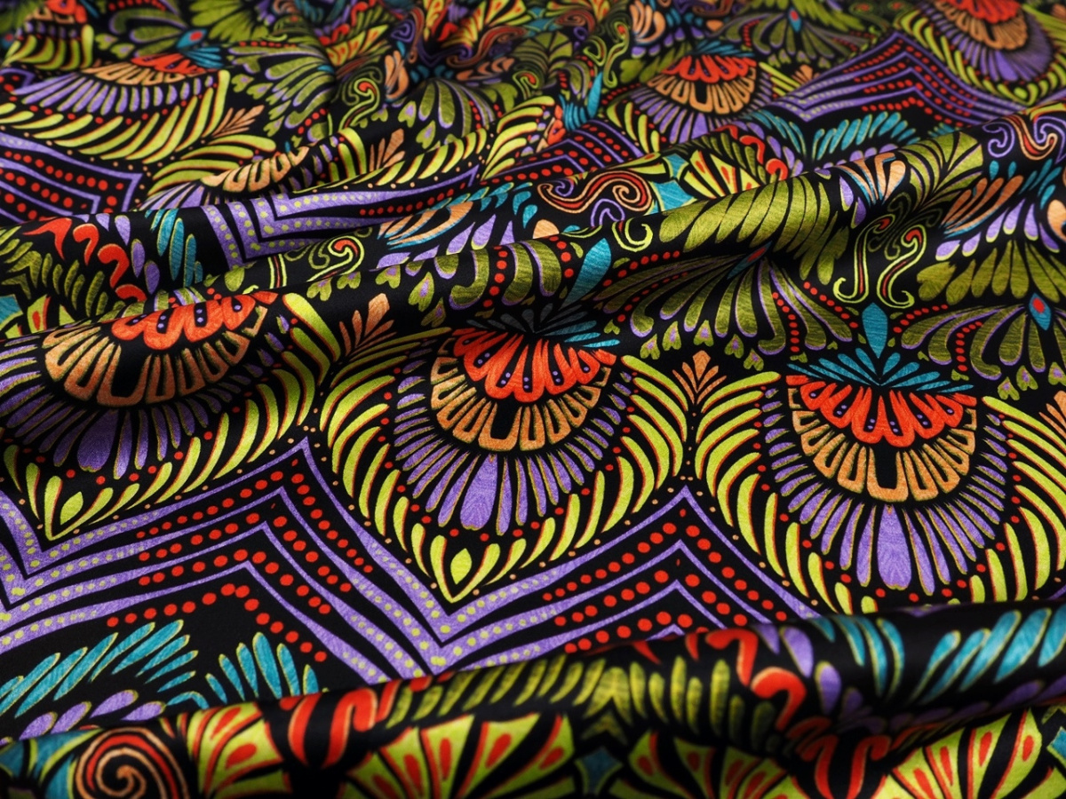 Jedwab elastyczny - Neonowe, roślinne ornamenty Jedwab elastyczny - Neonowe, roślinne ornamenty