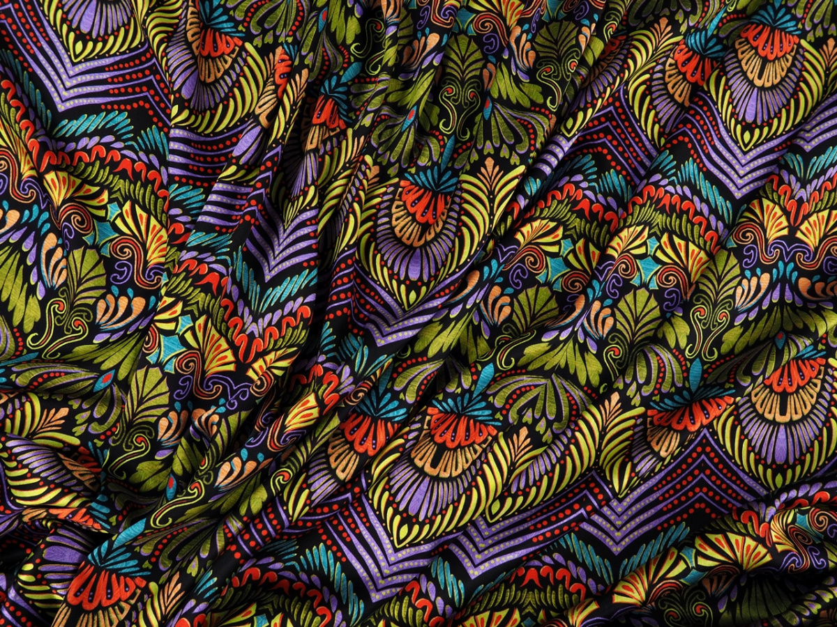 Jedwab elastyczny - Neonowe, roślinne ornamenty Jedwab elastyczny - Neonowe, roślinne ornamenty
