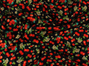 Jedwab twill - Czerwone wiśnie i kwiaty na czarnym tle