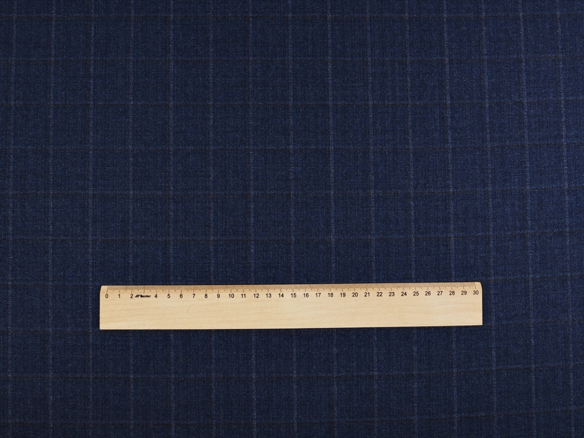 Wełna Cerruti - Krata denim z brązowym prążkiem Wełna Cerruti - Krata denim z brązowym prążkiem