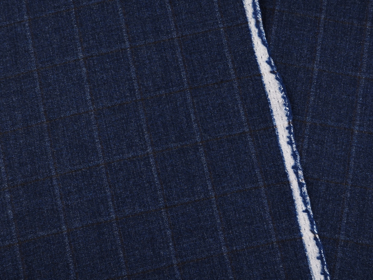 Wełna Cerruti - Krata denim z brązowym prążkiem Wełna Cerruti - Krata denim z brązowym prążkiem