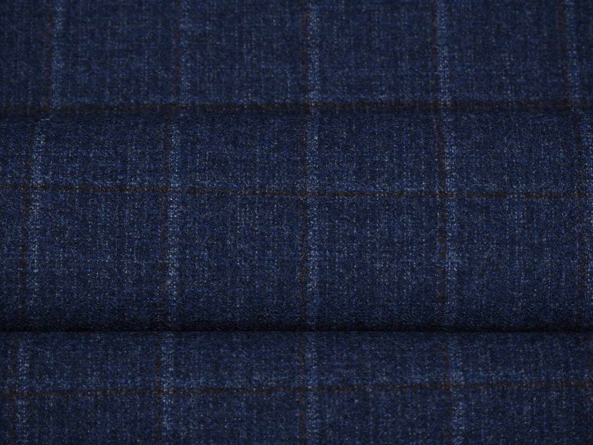 Wełna Cerruti - Krata denim z brązowym prążkiem Wełna Cerruti - Krata denim z brązowym prążkiem