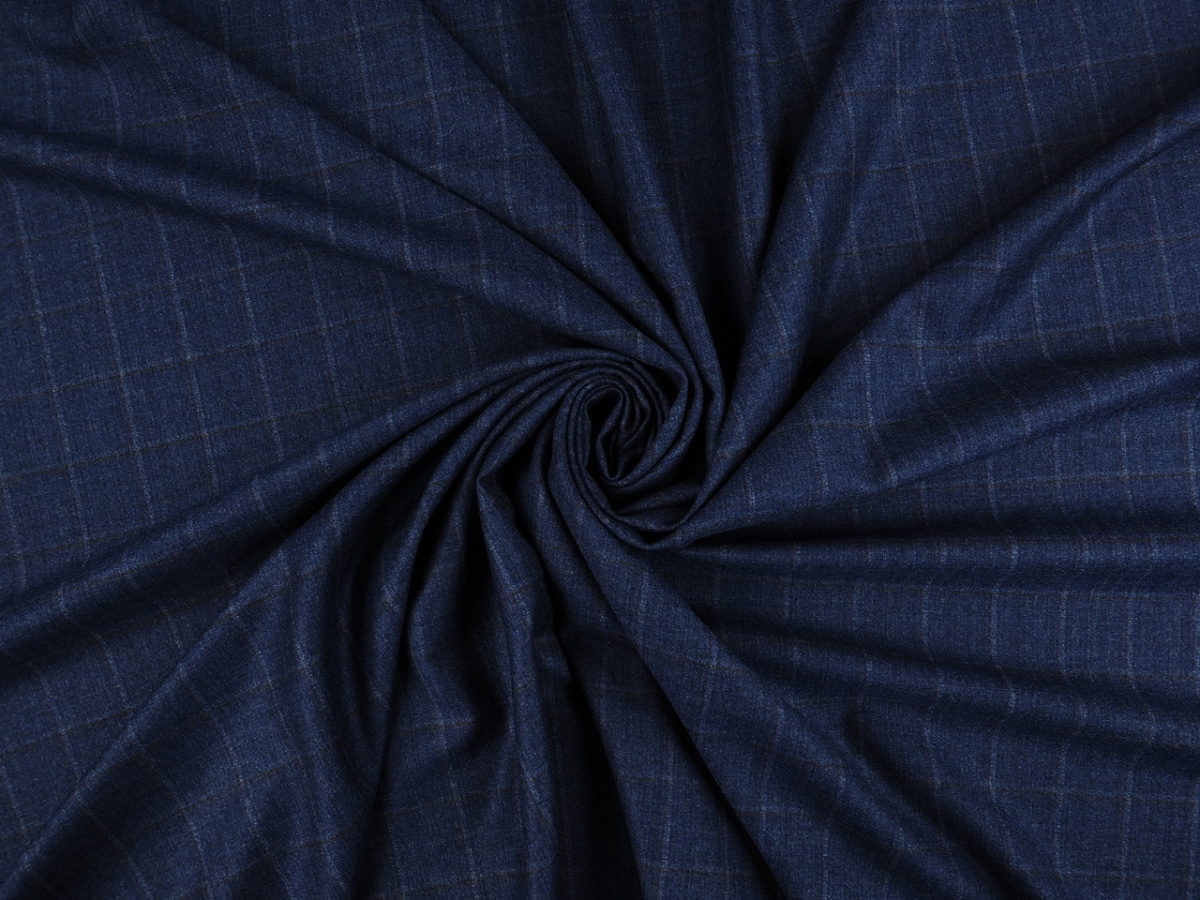Wełna Cerruti - Krata denim z brązowym prążkiem Wełna Cerruti - Krata denim z brązowym prążkiem