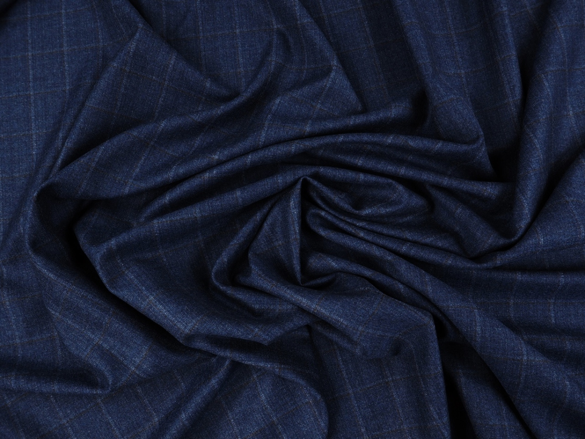 Wełna Cerruti - Krata denim z brązowym prążkiem Wełna Cerruti - Krata denim z brązowym prążkiem