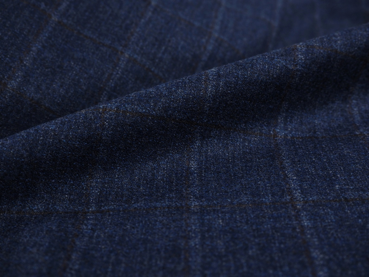 Wełna Cerruti - Krata denim z brązowym prążkiem Wełna Cerruti - Krata denim z brązowym prążkiem