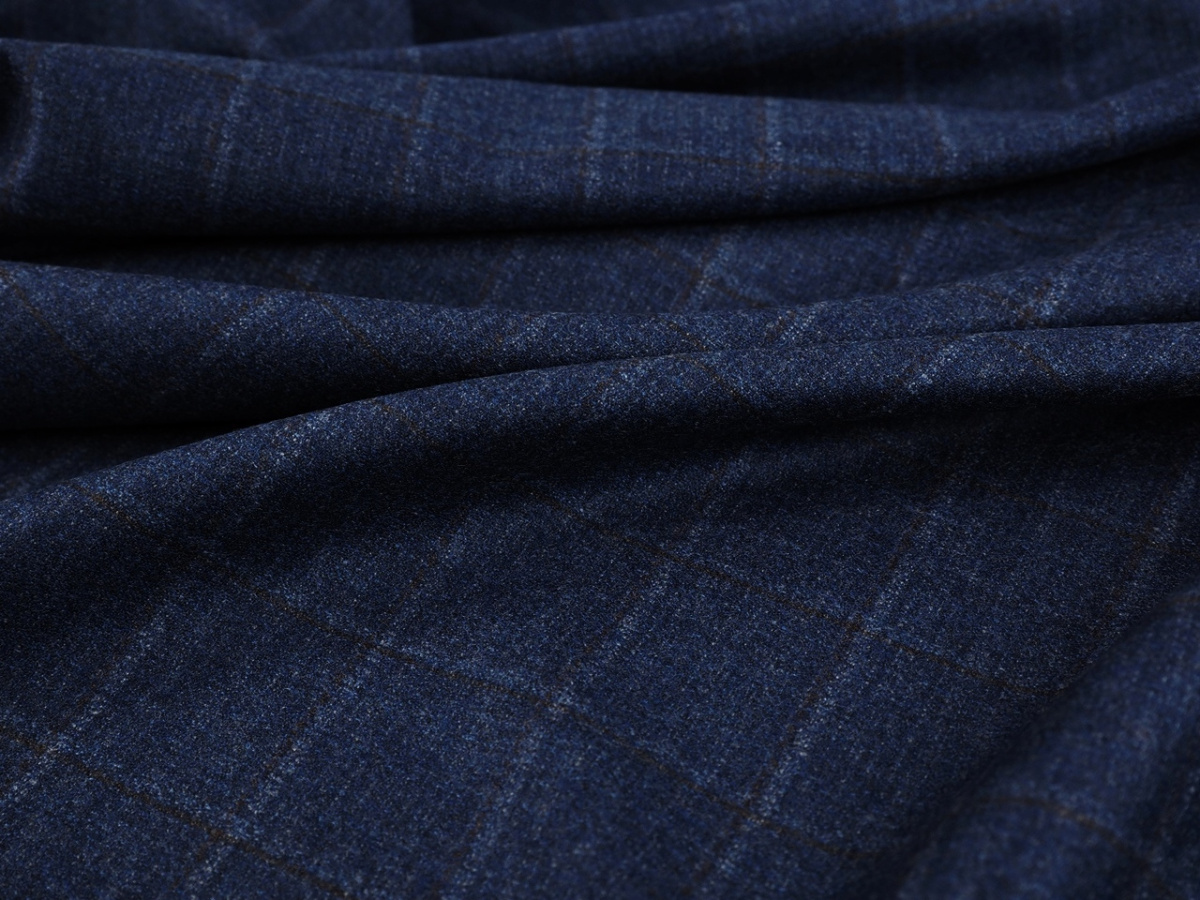 Wełna Cerruti - Krata denim z brązowym prążkiem Wełna Cerruti - Krata denim z brązowym prążkiem