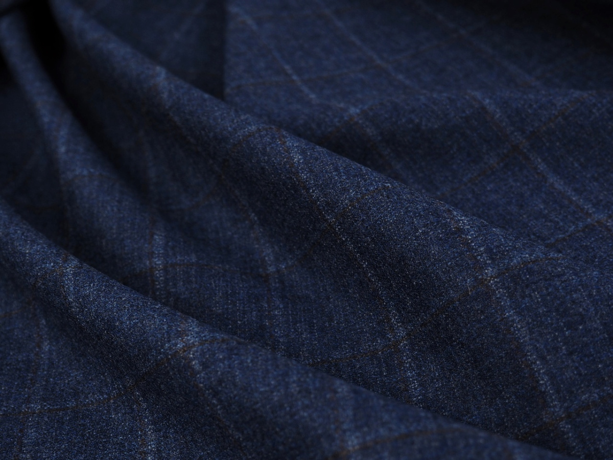 Wełna Cerruti - Krata denim z brązowym prążkiem Wełna Cerruti - Krata denim z brązowym prążkiem