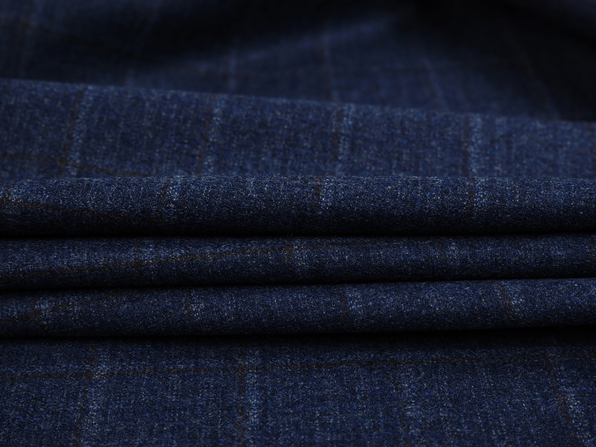 Wełna Cerruti - Krata denim z brązowym prążkiem Wełna Cerruti - Krata denim z brązowym prążkiem