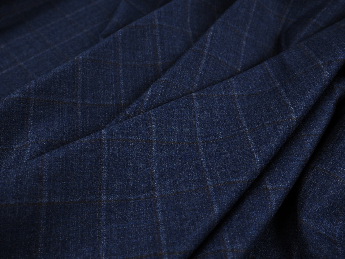Wełna Cerruti - Krata denim z brązowym prążkiem Wełna Cerruti - Krata denim z brązowym prążkiem