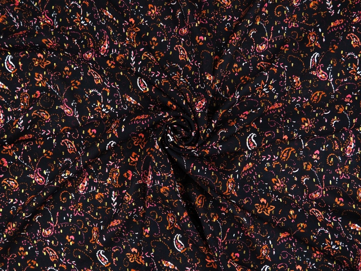 Wiskoza - Kolorowe ornamenty i złota nitka Wiskoza - Kolorowe ornamenty i złota nitka