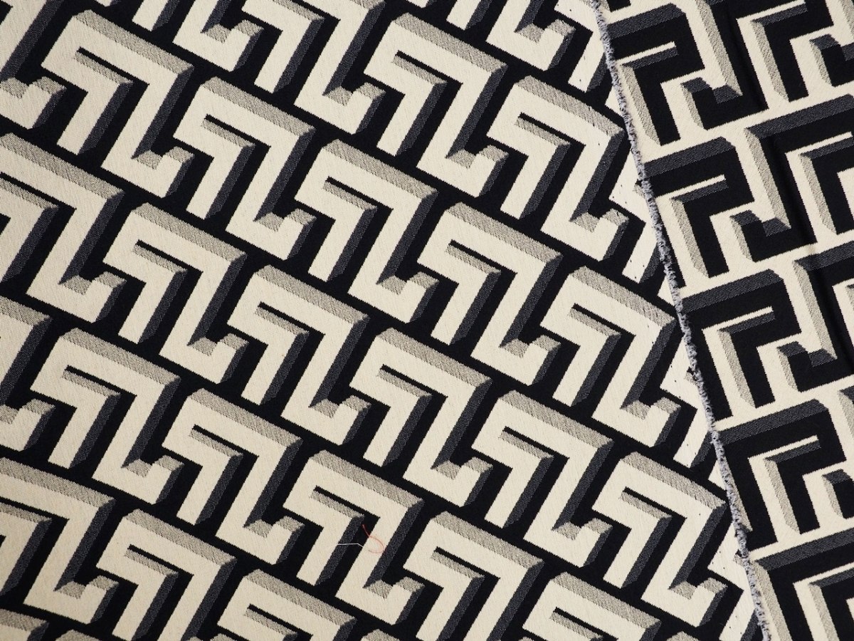 Żakard bawełniany - Geometryczne iluzje czerń Żakard bawełniany - Geometryczne iluzje czerń