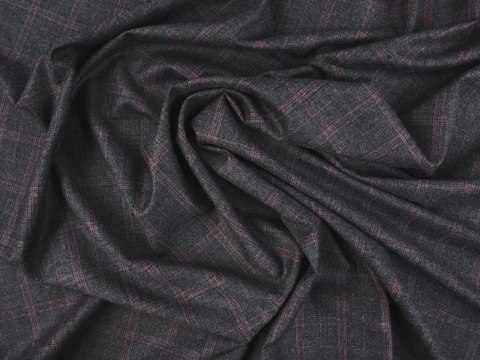 Wełna z jedwabiem - Szara krata z wiśnią Piacenza Wełna z jedwabiem - Szara krata z wiśnią Piacenza