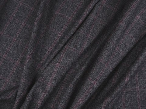 Wełna z jedwabiem - Szara krata z wiśnią Piacenza Wełna z jedwabiem - Szara krata z wiśnią Piacenza