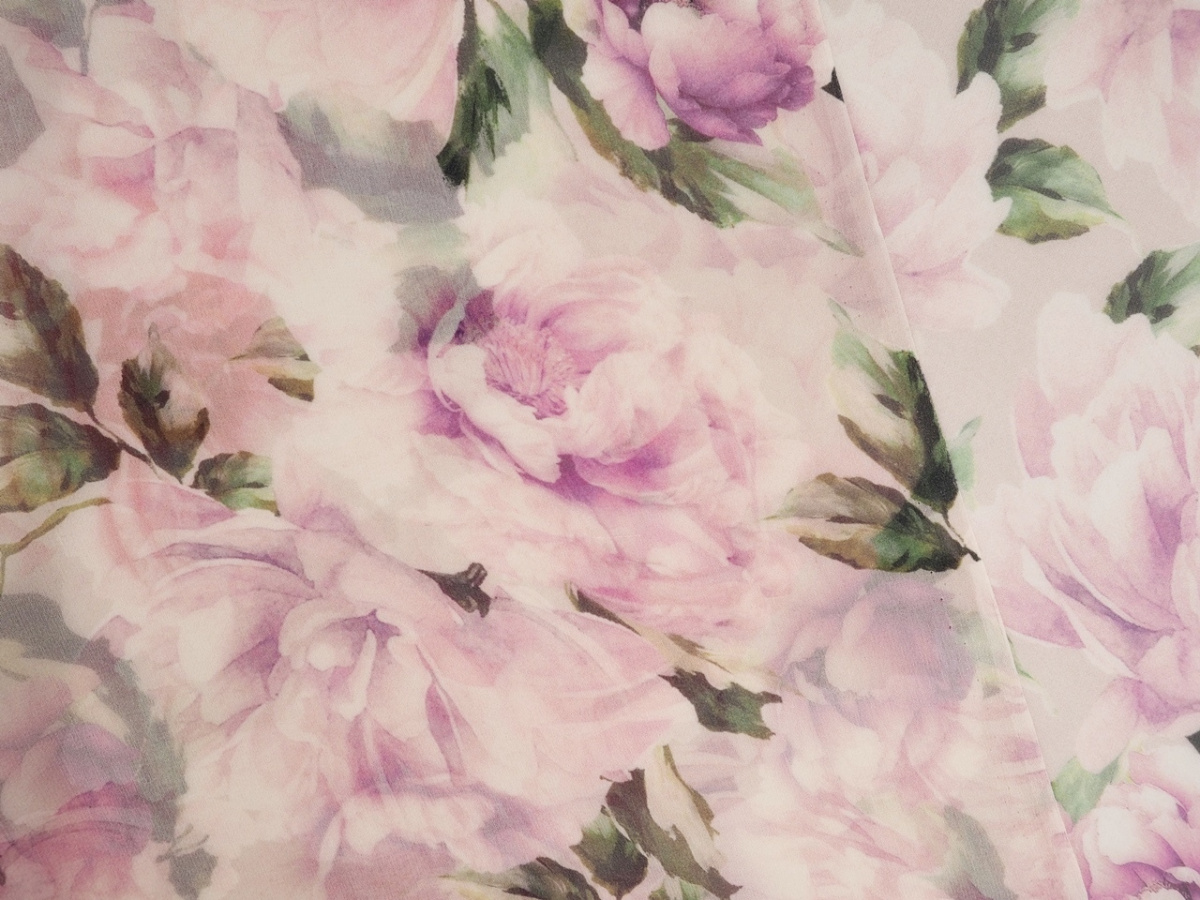 Jedwab szyfon - Różowe peonie Jedwab szyfon - Różowe peonie