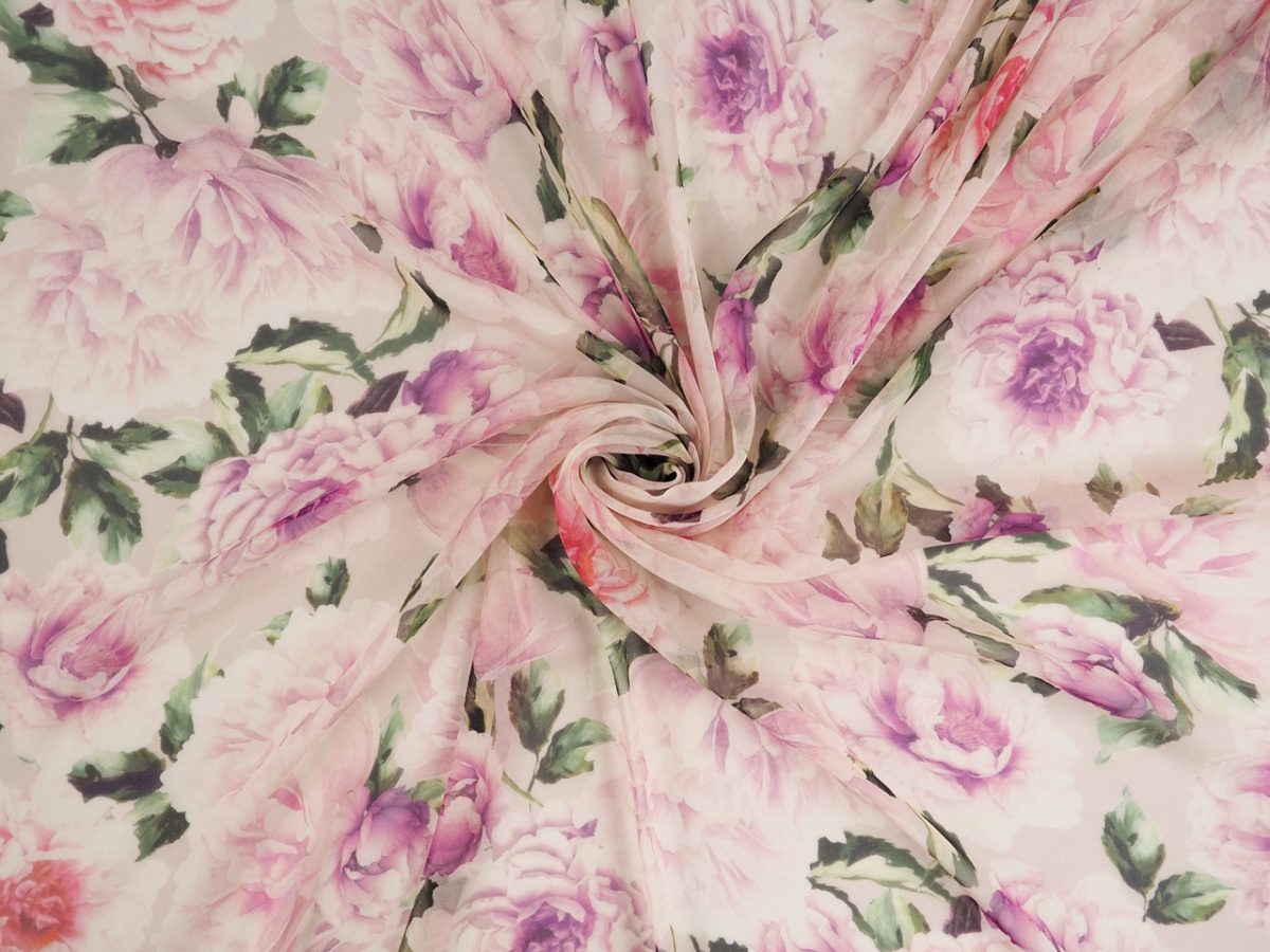 Jedwab szyfon - Różowe peonie Jedwab szyfon - Różowe peonie