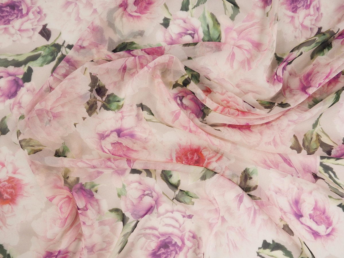 Jedwab szyfon - Różowe peonie Jedwab szyfon - Różowe peonie