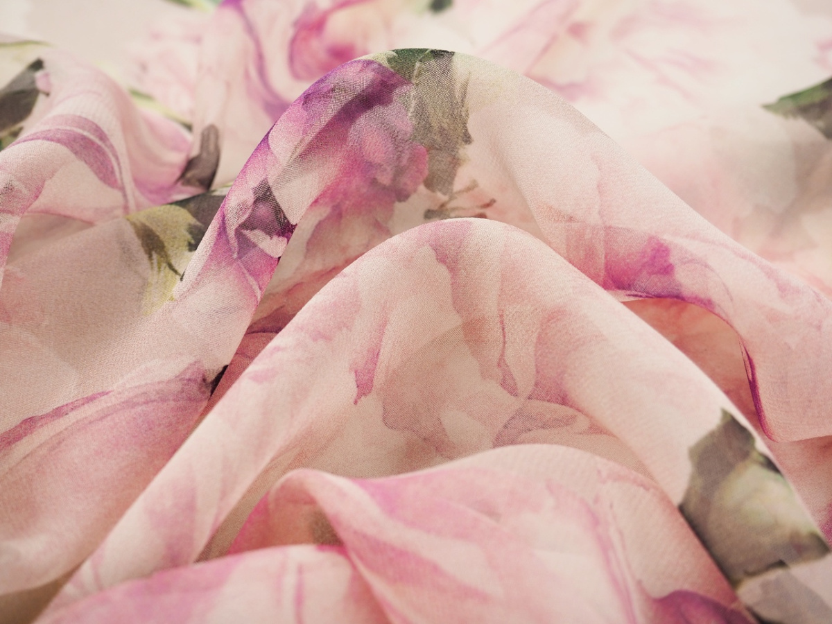 Jedwab szyfon - Różowe peonie Jedwab szyfon - Różowe peonie