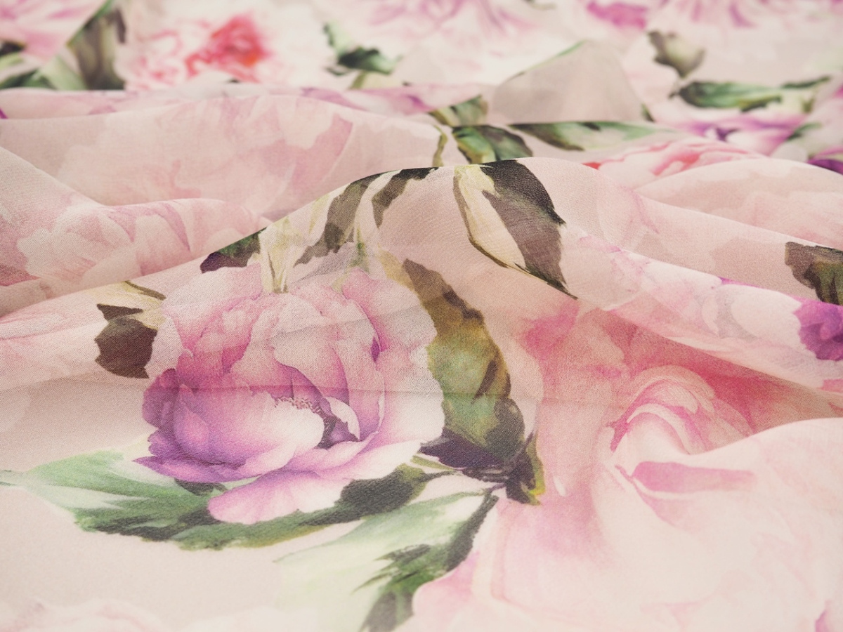 Jedwab szyfon - Różowe peonie Jedwab szyfon - Różowe peonie