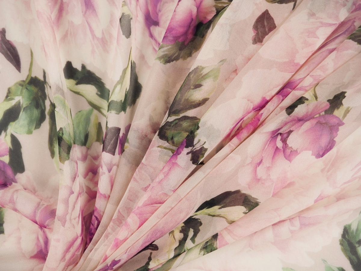 Jedwab szyfon - Różowe peonie Jedwab szyfon - Różowe peonie