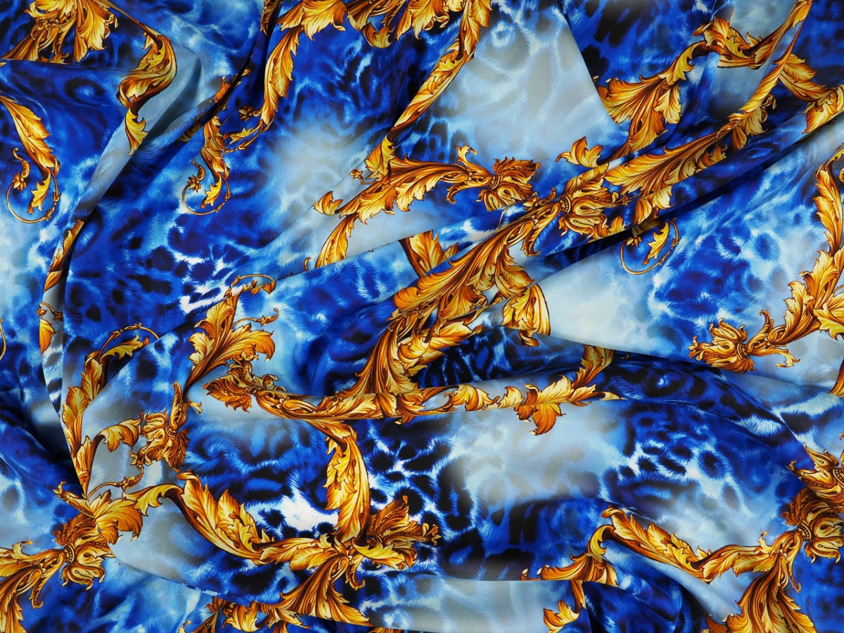 Jedwab elastyczny - Niebieska pantera i ornamenty