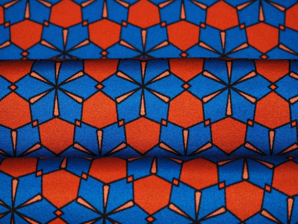 Jedwab elastyczny - Niebieskie wzory geometryczne Jedwab elastyczny - Niebieskie wzory geometryczne