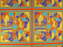 Jedwab elastyczny - Fiolet, pomarańcz, ornamenty [panel 0,65 m]