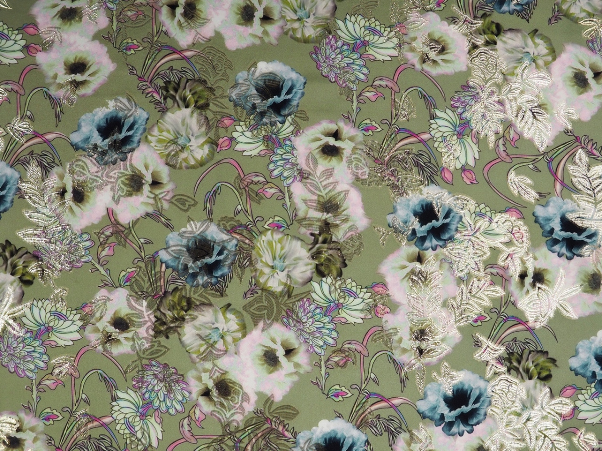 Jedwab lurex - Akwarelowe kwiaty Jedwab lurex - Akwarelowe kwiaty