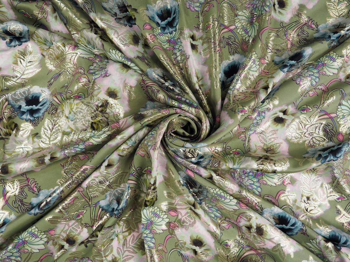 Jedwab lurex - Akwarelowe kwiaty Jedwab lurex - Akwarelowe kwiaty
