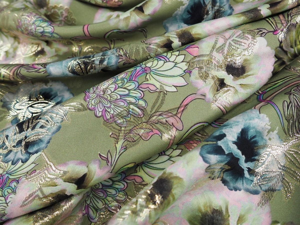 Jedwab lurex - Akwarelowe kwiaty Jedwab lurex - Akwarelowe kwiaty