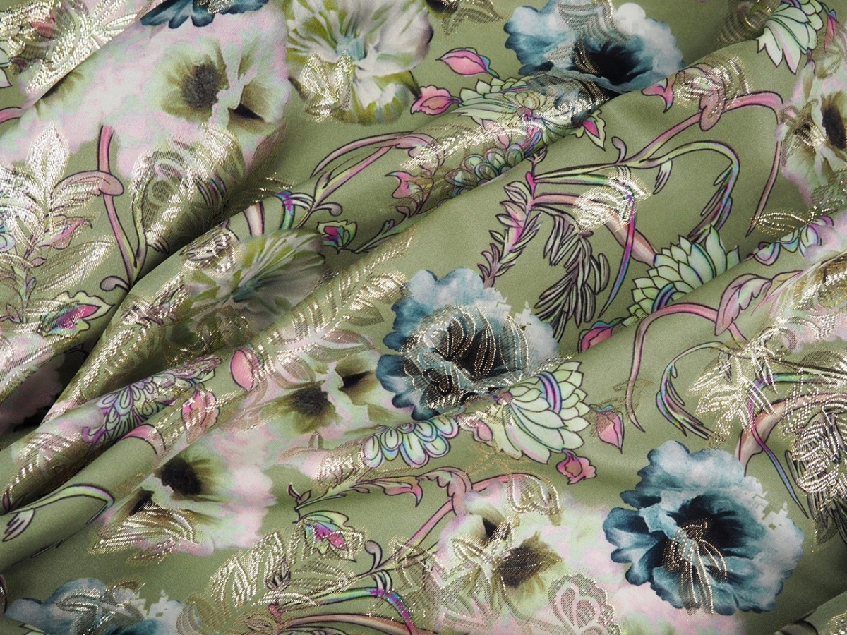Jedwab lurex - Akwarelowe kwiaty Jedwab lurex - Akwarelowe kwiaty