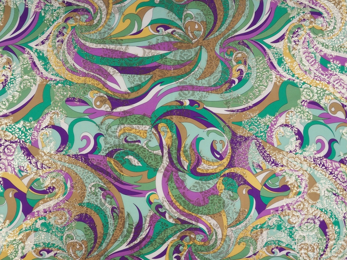 Jedwab lurex - Geometria i złote kwiaty Jedwab lurex - Geometria i złote kwiaty