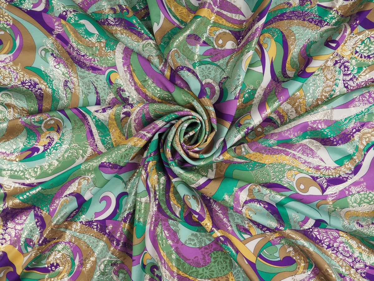 Jedwab lurex - Geometria i złote kwiaty Jedwab lurex - Geometria i złote kwiaty